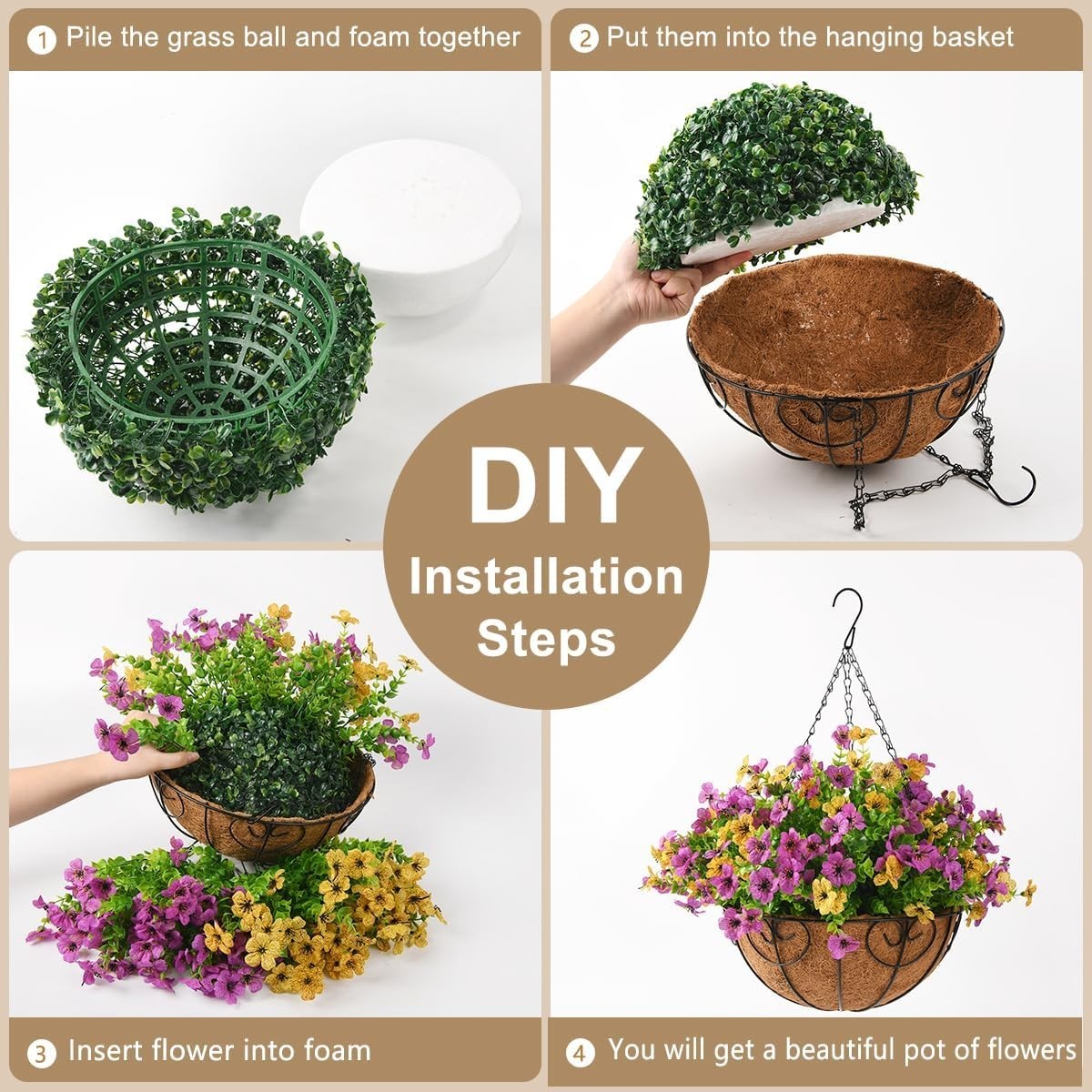 Vibrant UV Resistant Faux Hanging Daisies in Metal Basket – Outdoor Elegance