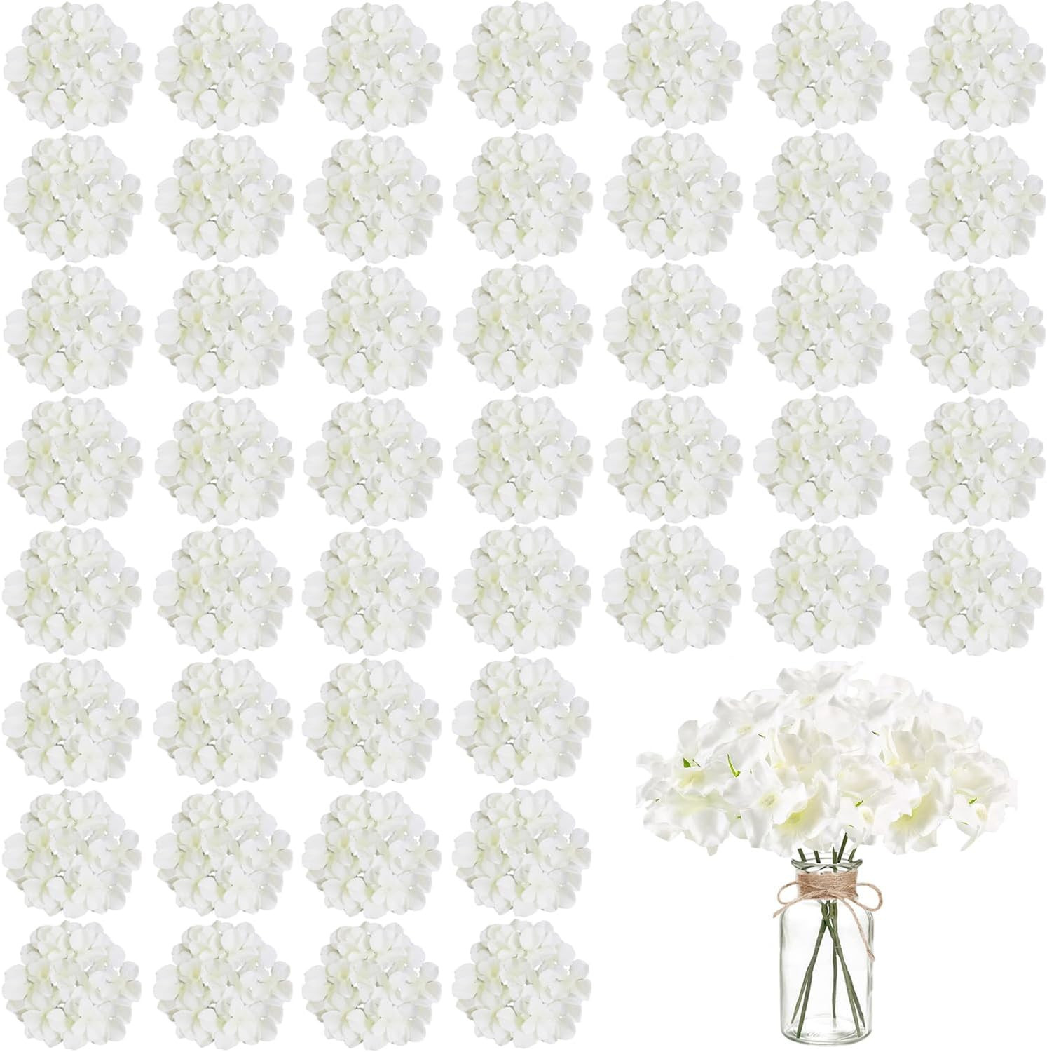 100PCS Ivory Silk Hydrangea Flowers with Stems for Wedding & Party Decor