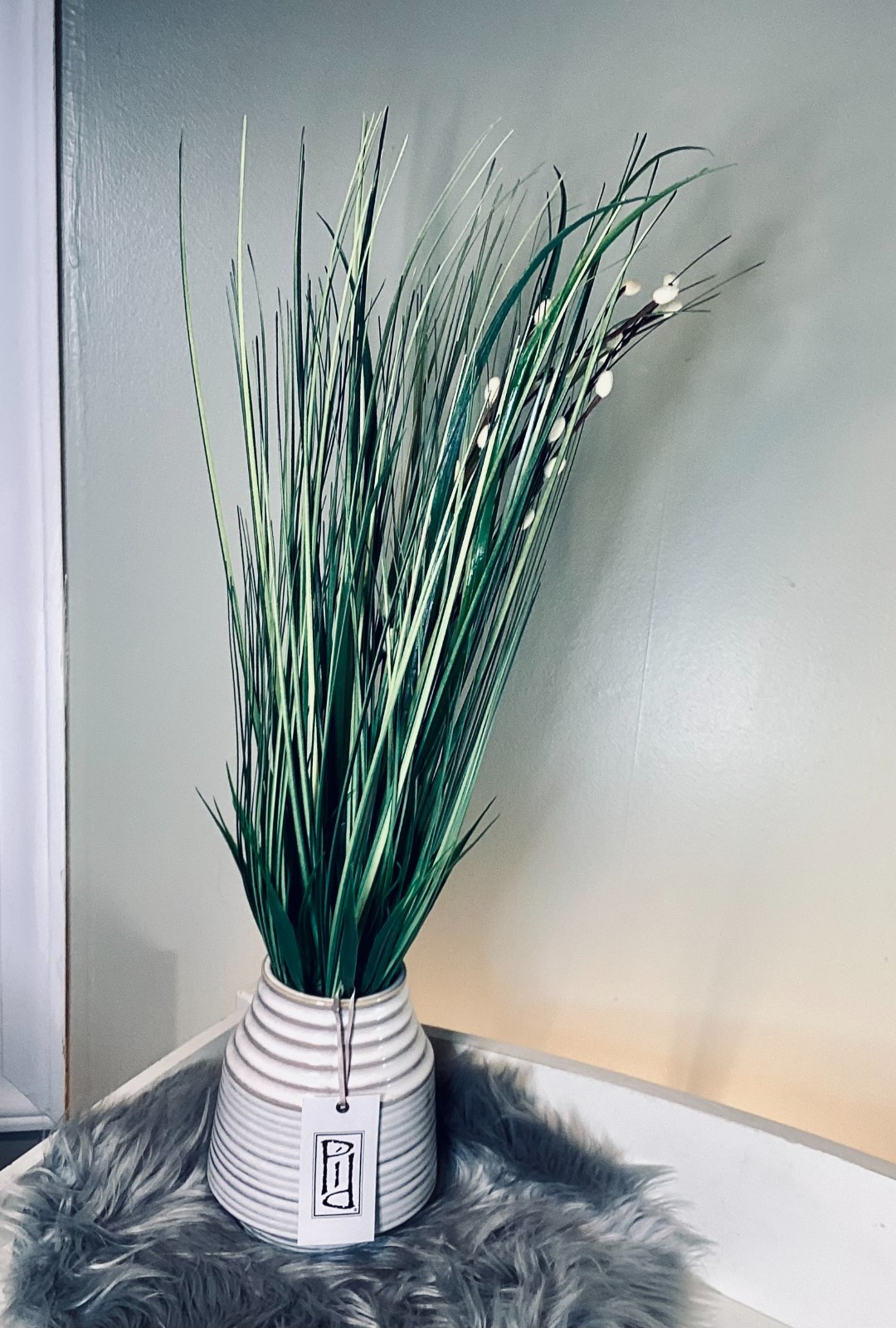 Faux Willow Floral Arrangement in Distressed Ceramic Planter