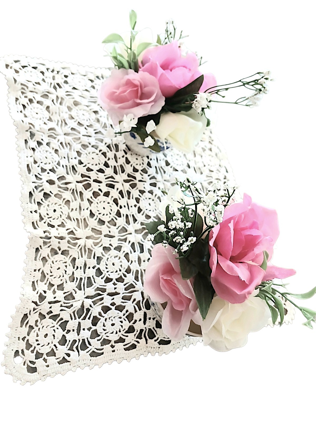 Dainty Pink White Roses Floral Arrangement Tea Party Cup POP-IN Birthday Bridal