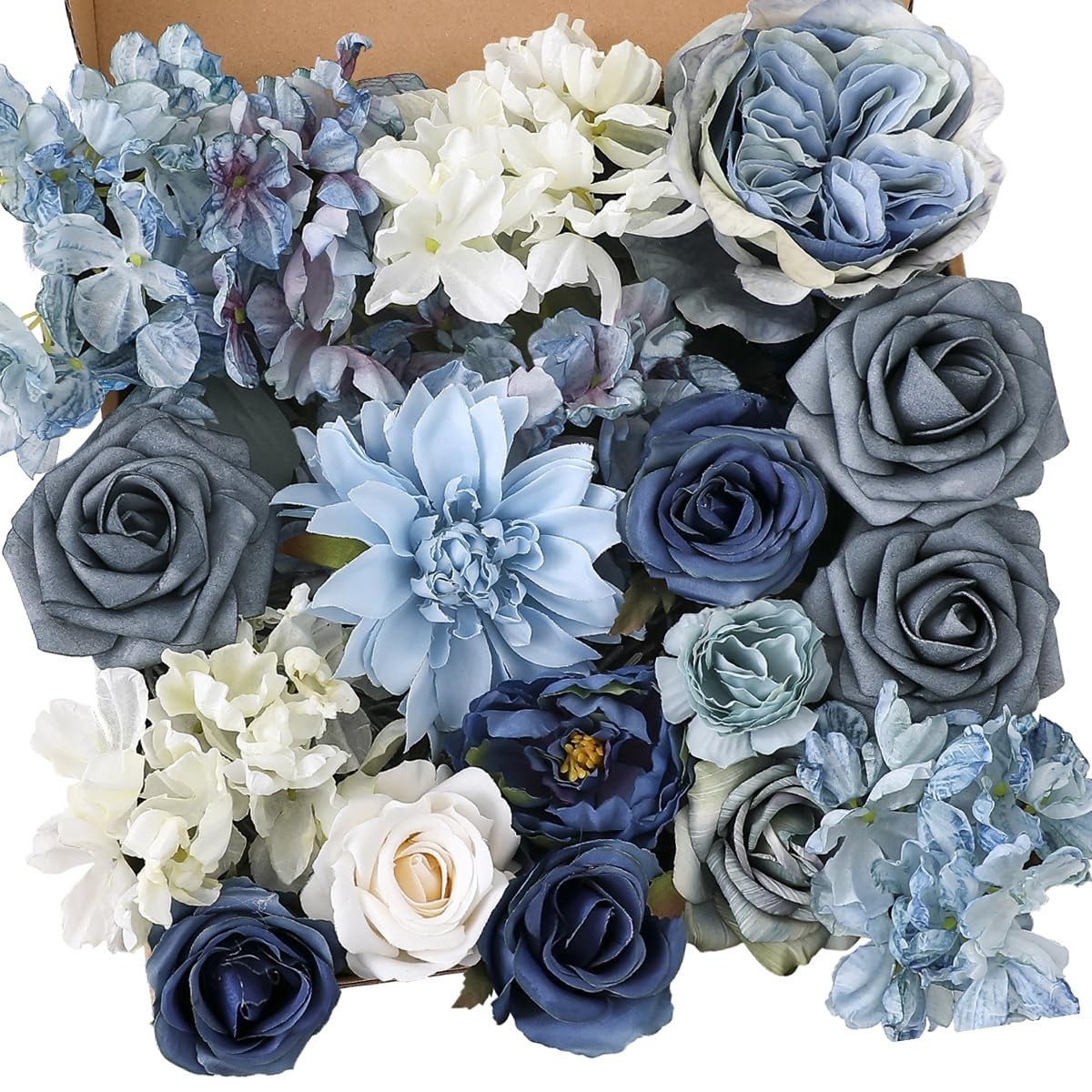 White Blue Rose Artificial Flowers Combo Box Set Dusty Blue Wedding Bouquets