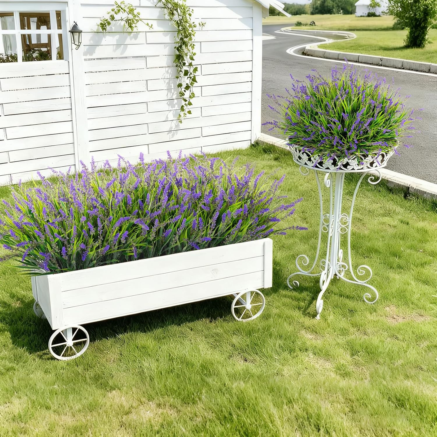 24 Pcs Artificial Faux Plants for Outdoor Spring Decoration, Fake Monkey Grass f
