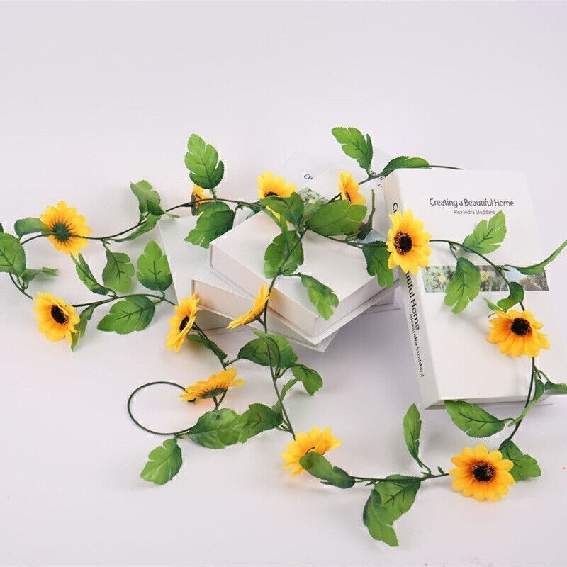 Artificial Sunflower Flower Garland Vine Wall Hanging Rattan Fake Plant Decor