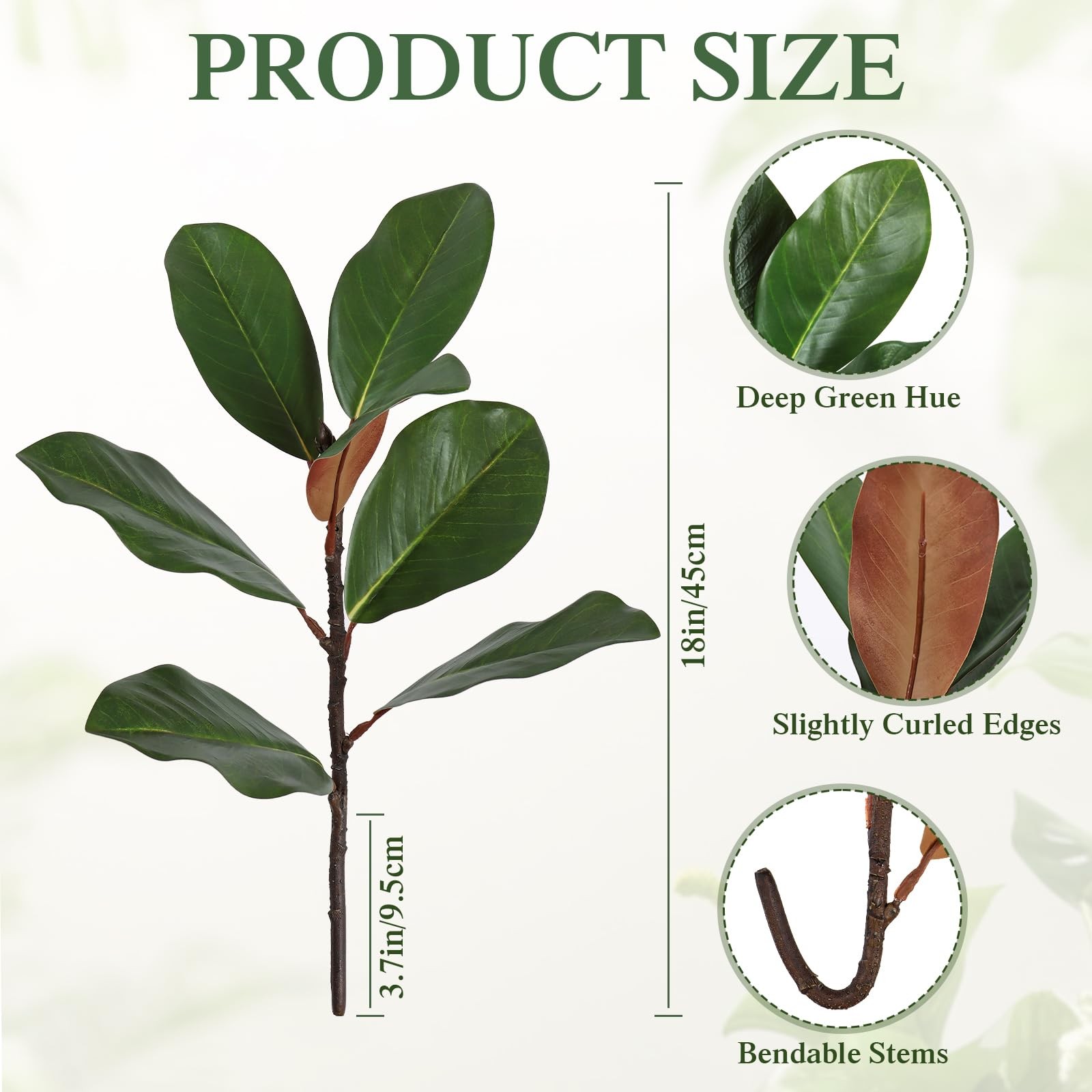 6 Pcs Artificial Magnolia Leaves Branches 18inch Faux 3D Real Touch Magnolia …