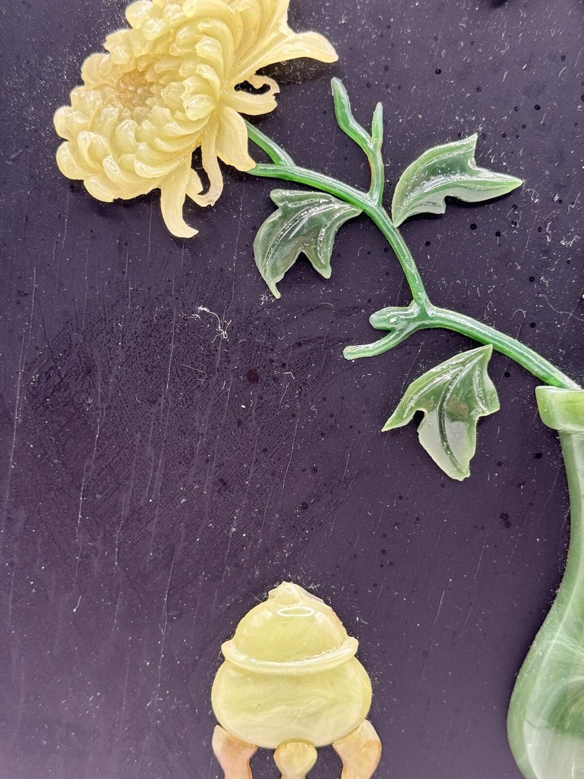 Vintage Asian 3D Floral Wall Plaque Jade Style 11.5” Round Decor