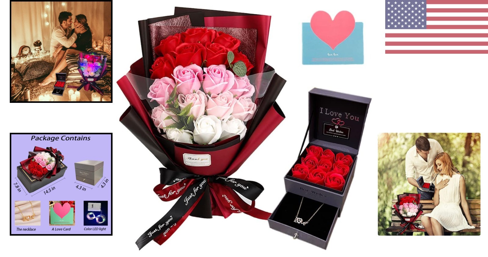 Charming Preserved Red Roses with Necklace – Ideal for Special Occasions