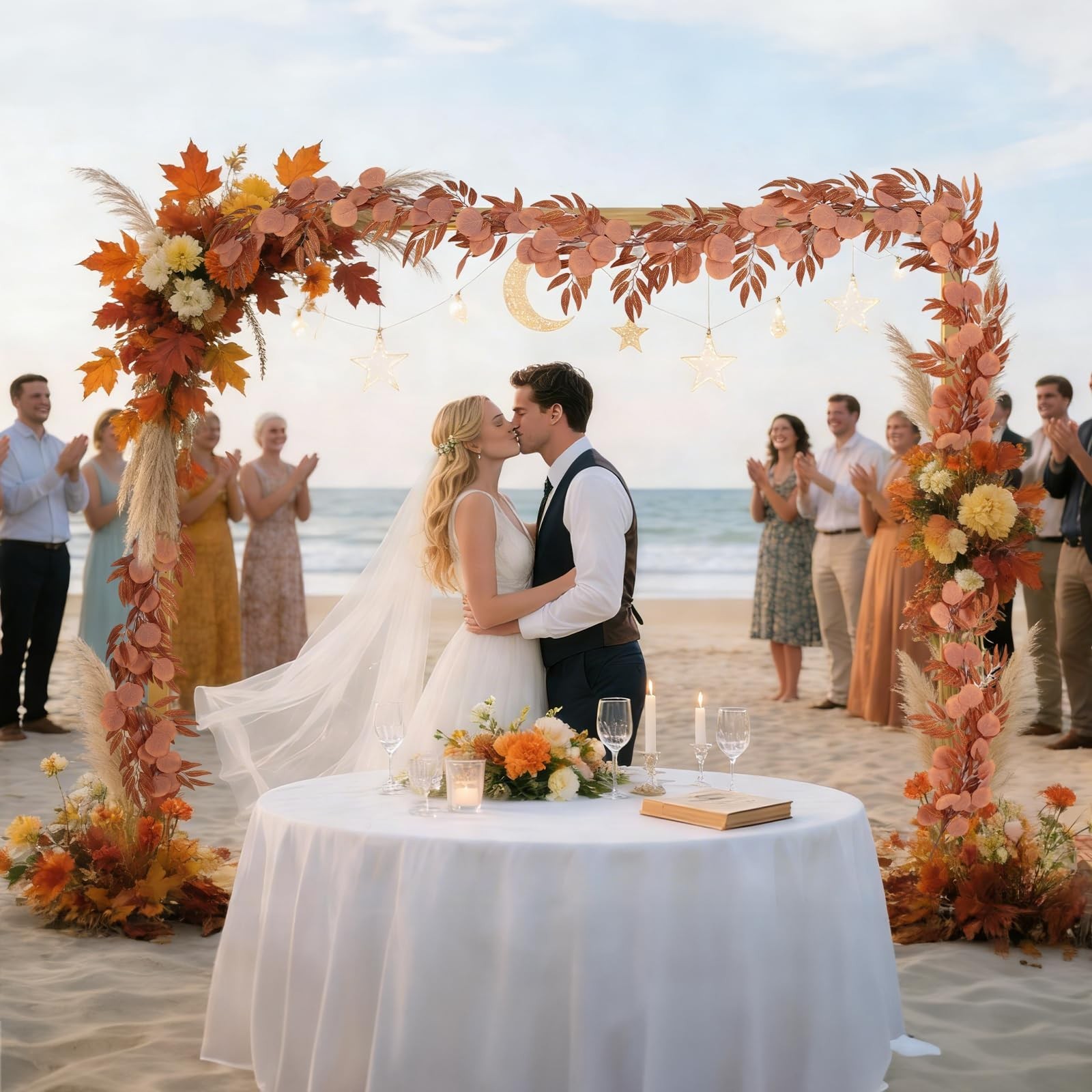 2Pcs 6Ft Artificial Eucalyptus Garland – Silk Orange Leaf Vine for Home, Party,