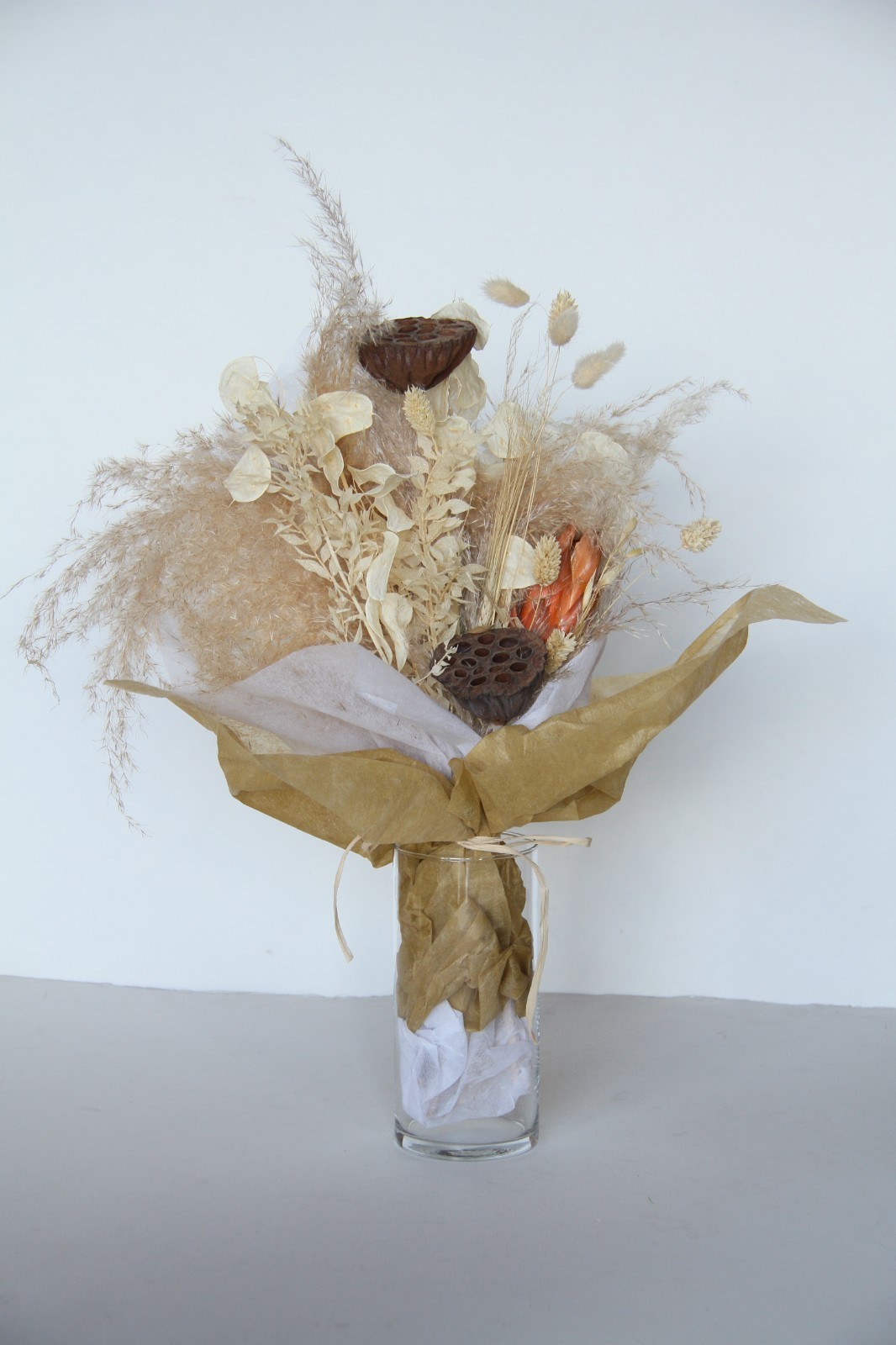 Dried Floral Arrangement W/ Vase Boho Modern Decor Wedding Flower Display 20″