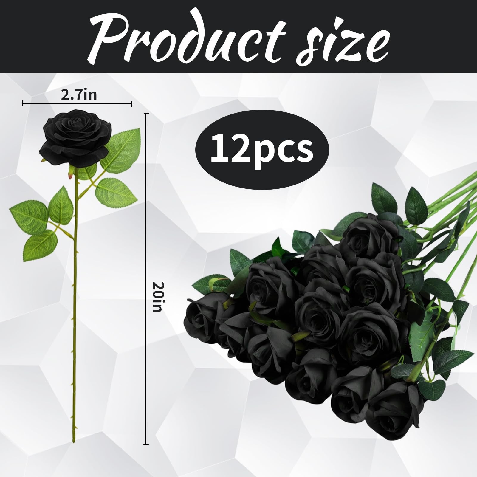12 Count Black Roses Artificial Flowers, Black Roses Bouquet, Silk Fabric Ros…