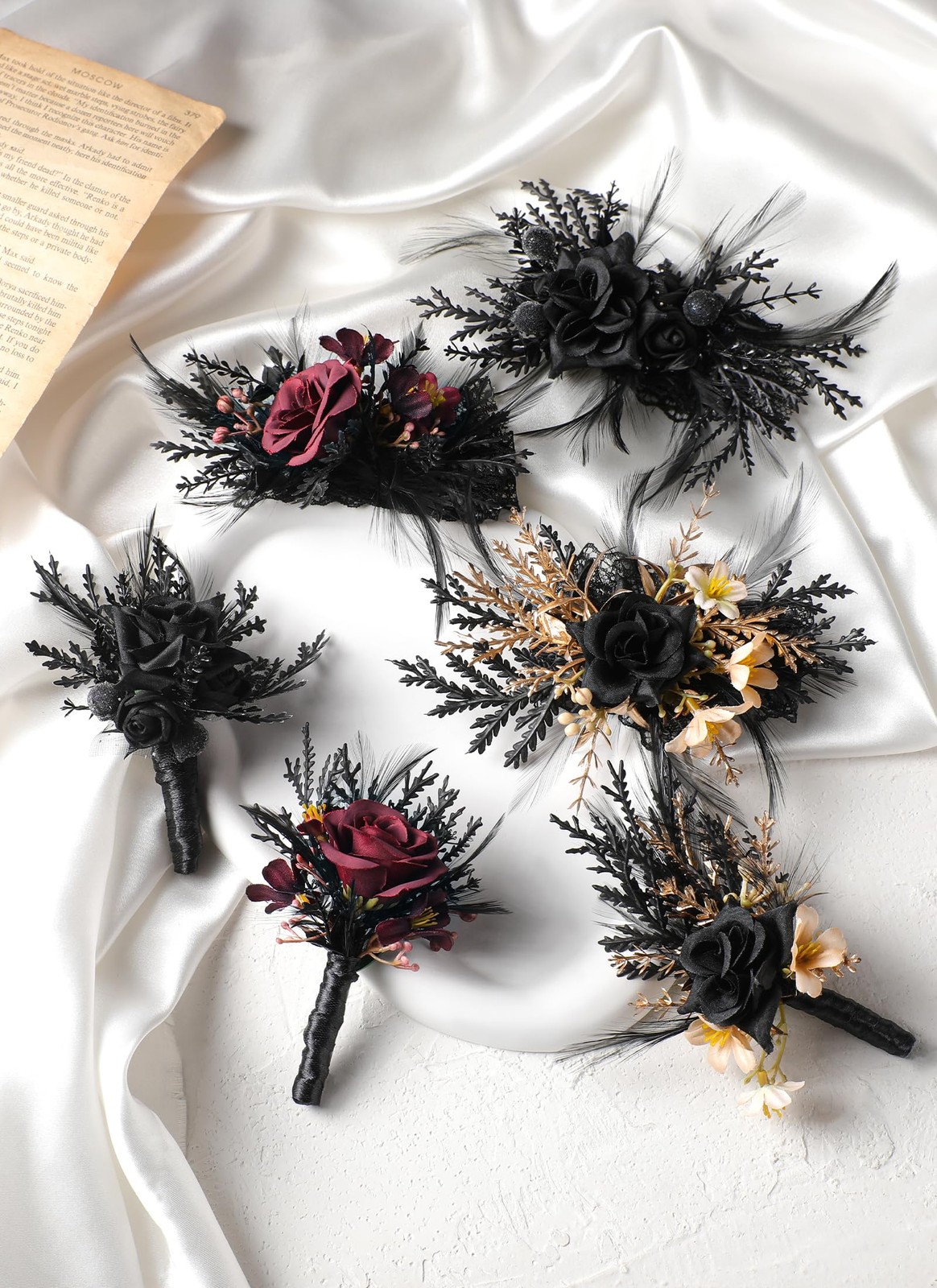Black Gothic Wedding Corsage Boutonniere Dark Rose Boutonniere Wrist Corsage…