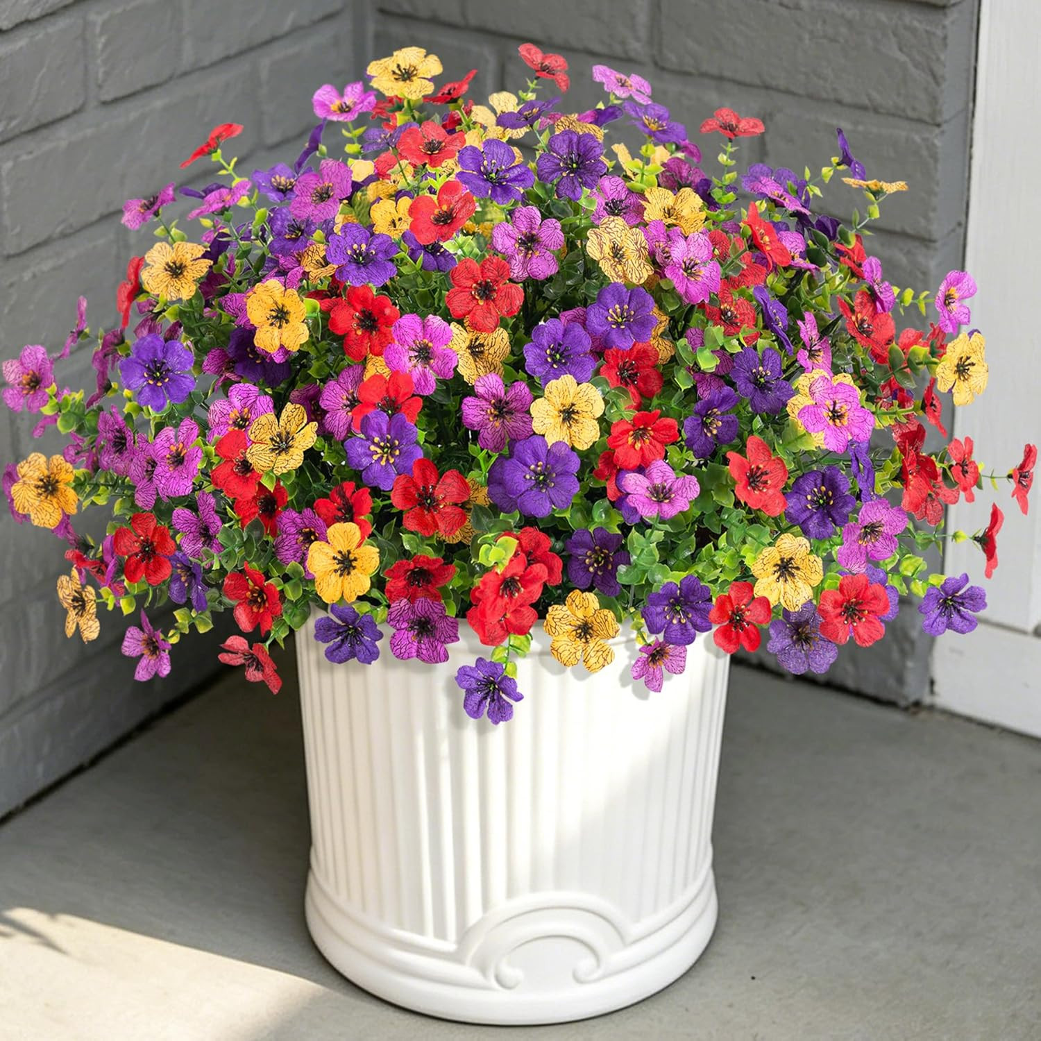 Ammyoo Artificial Flowers for Outdoors Potted Spring Decor, 12 Bundles Fake Summ