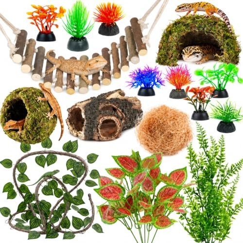 17 Pc Reptile Tank Accessories Moss Plants Suction Cups Decor