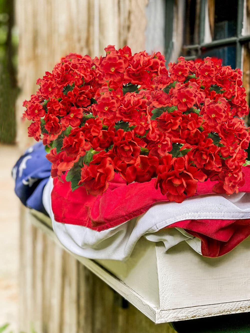 2 Pcs Artificial Red Geranium Bush Faux Flowers Geraniums Silk Flowers Outdoor P