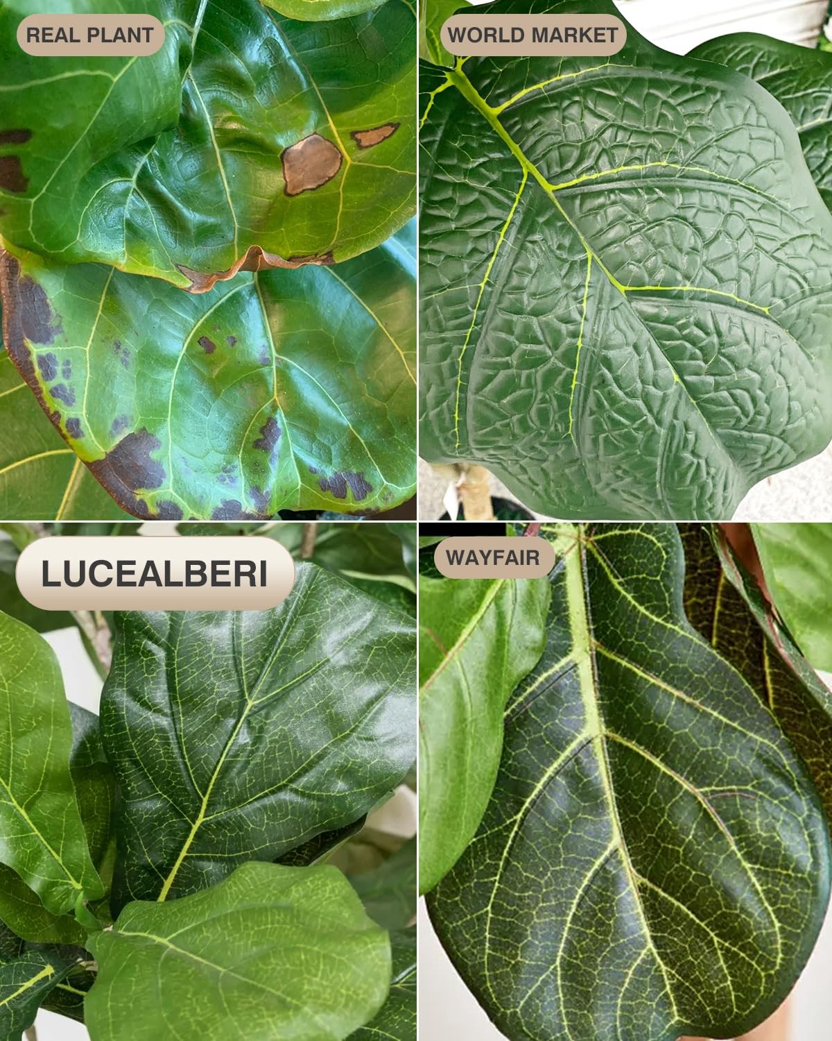 1 PCS Artificial Fiddle Leaf Fig Tree 6 ft Fake Faux Ficus White Planter Pot