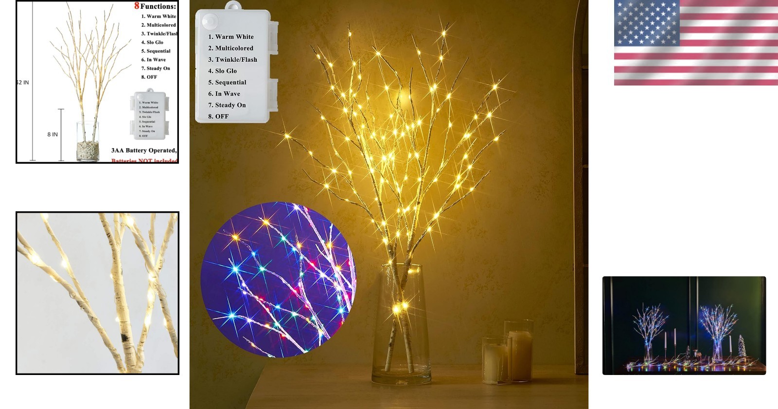 Waterproof 30-inch Lighted Birch Branches – 8 Functions for -Round Elegance