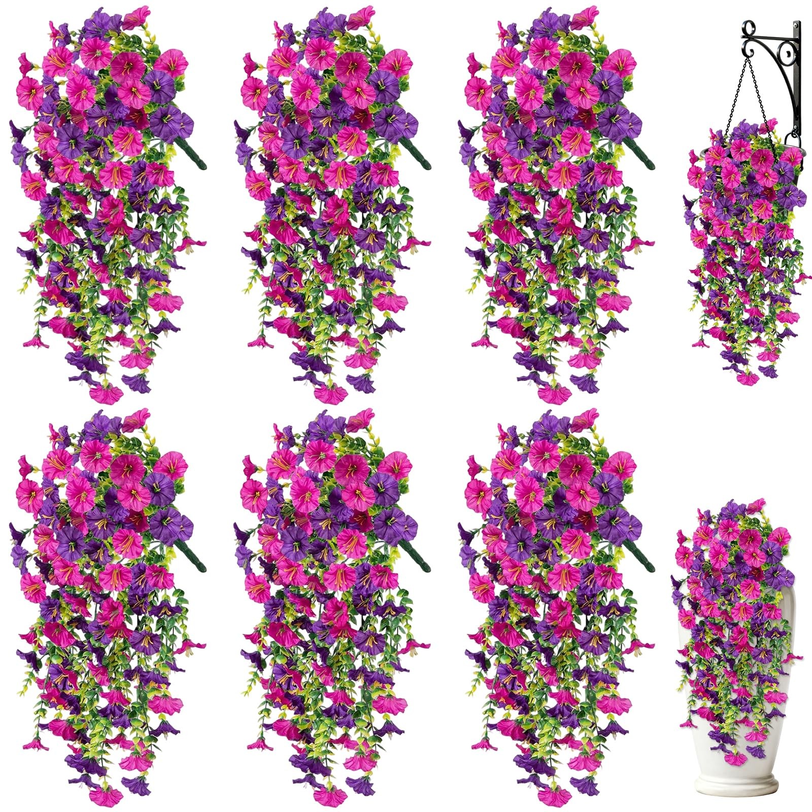 Artificial Flower for Outdoors, 6PCS Fake Artificial Morning Glory Flowers, U…