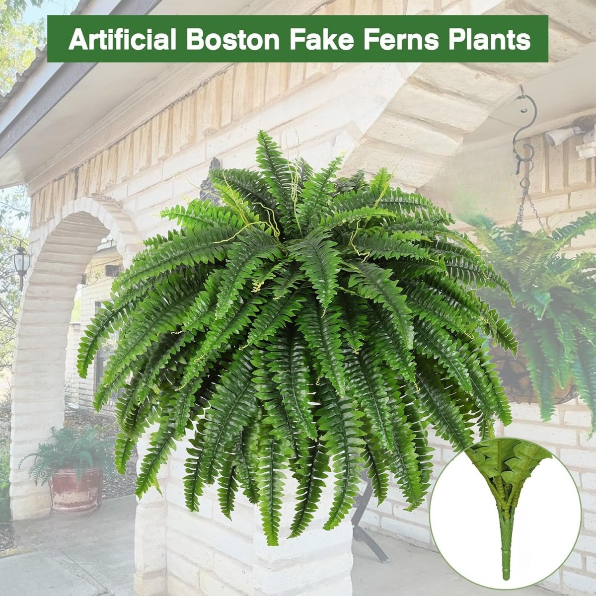 2X Fake Ferns Faux Boston Ferns 24″ Artificial Plants 60 Leaves for Each Bouquet