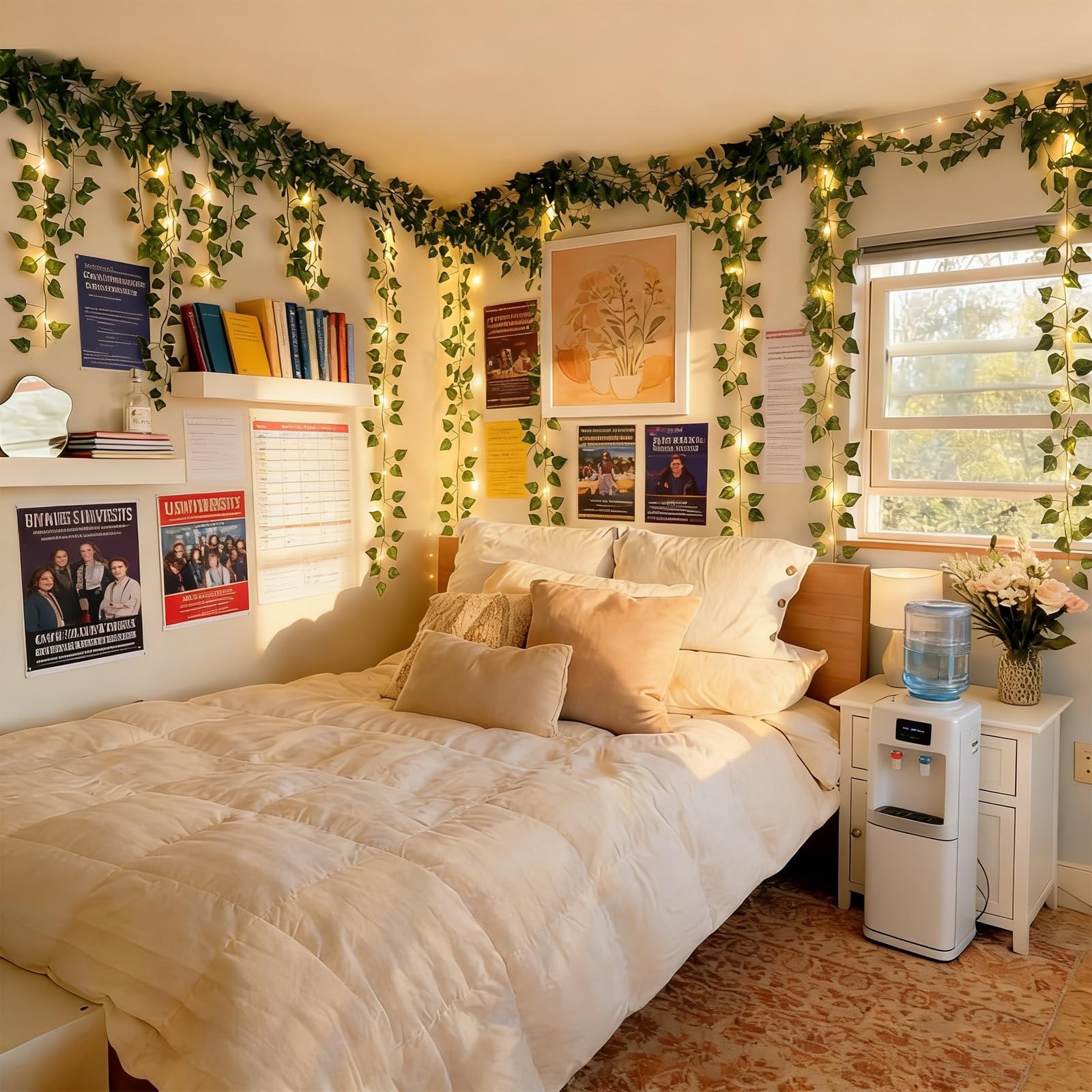 Vines Lights for Dorm with Artificial Ivy Vines Fairy Lights and Clear Wall H…