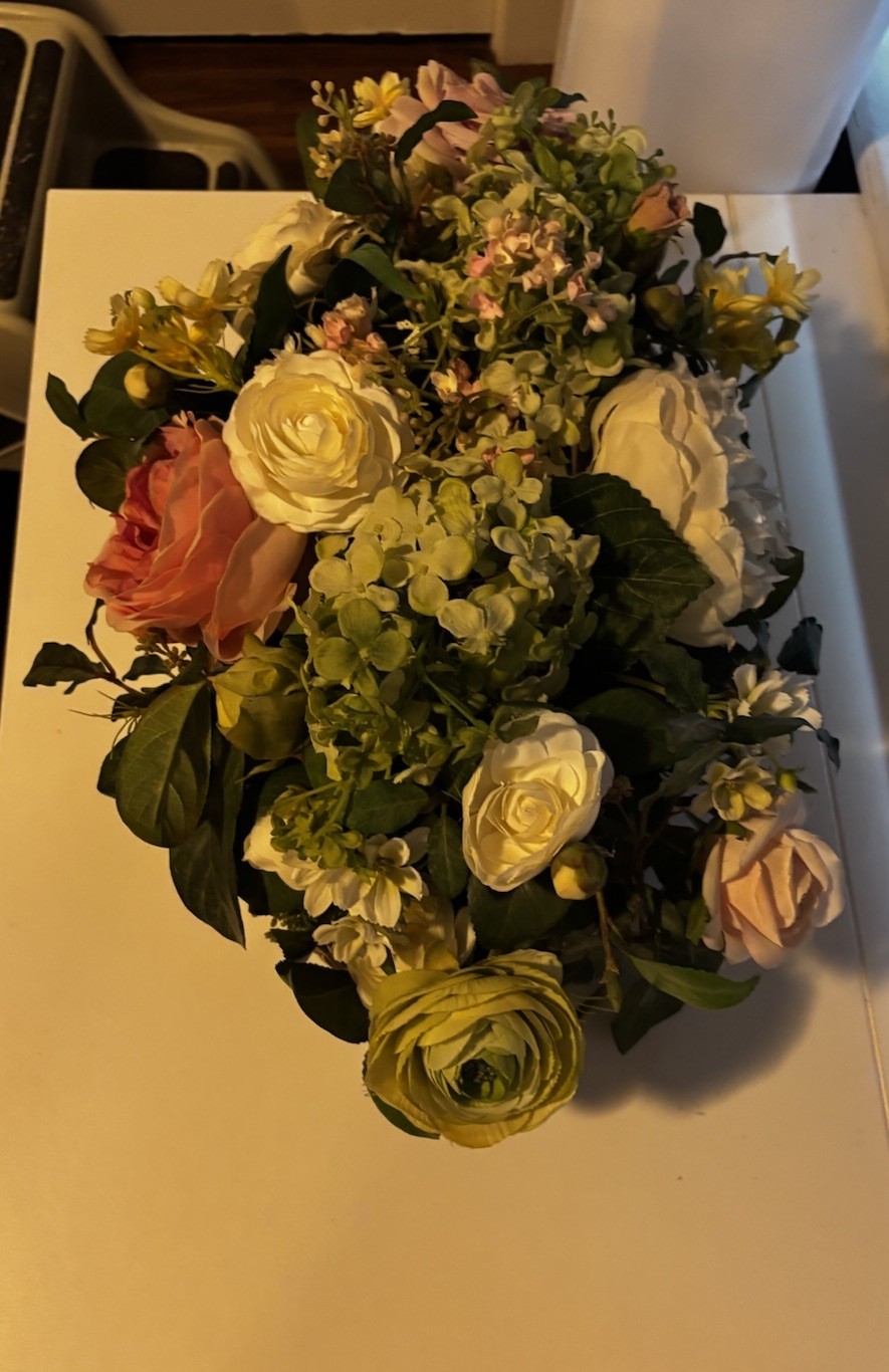 Large Elegant PINKS Flower Arrangement In Antique Brass Victorian Centerpiece