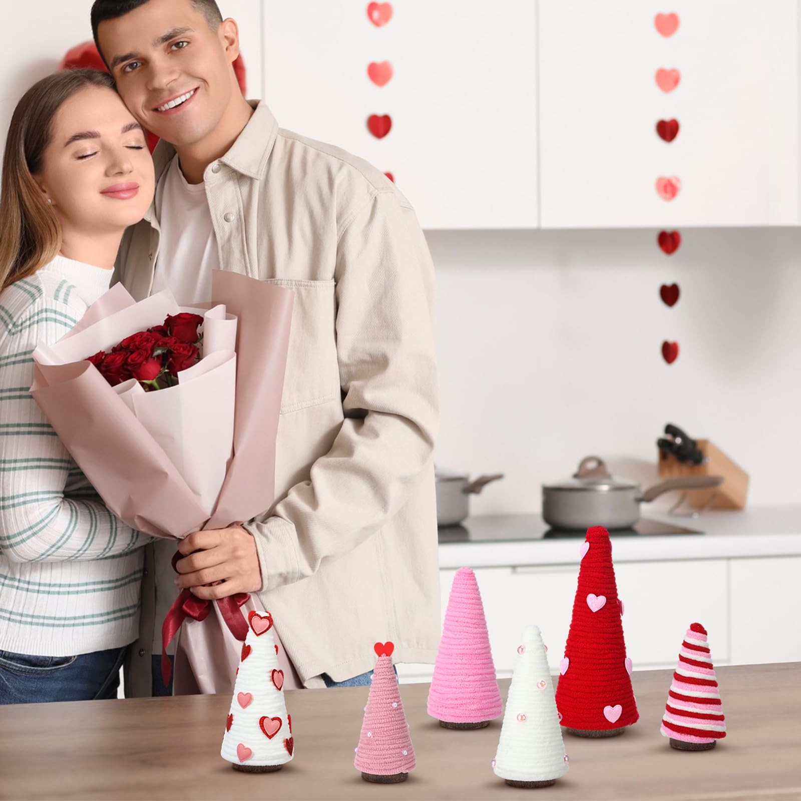 6 Pcs Valentine’s Day Tree Table Decorations 3 Size Mini Tabletop Trees Love Hea