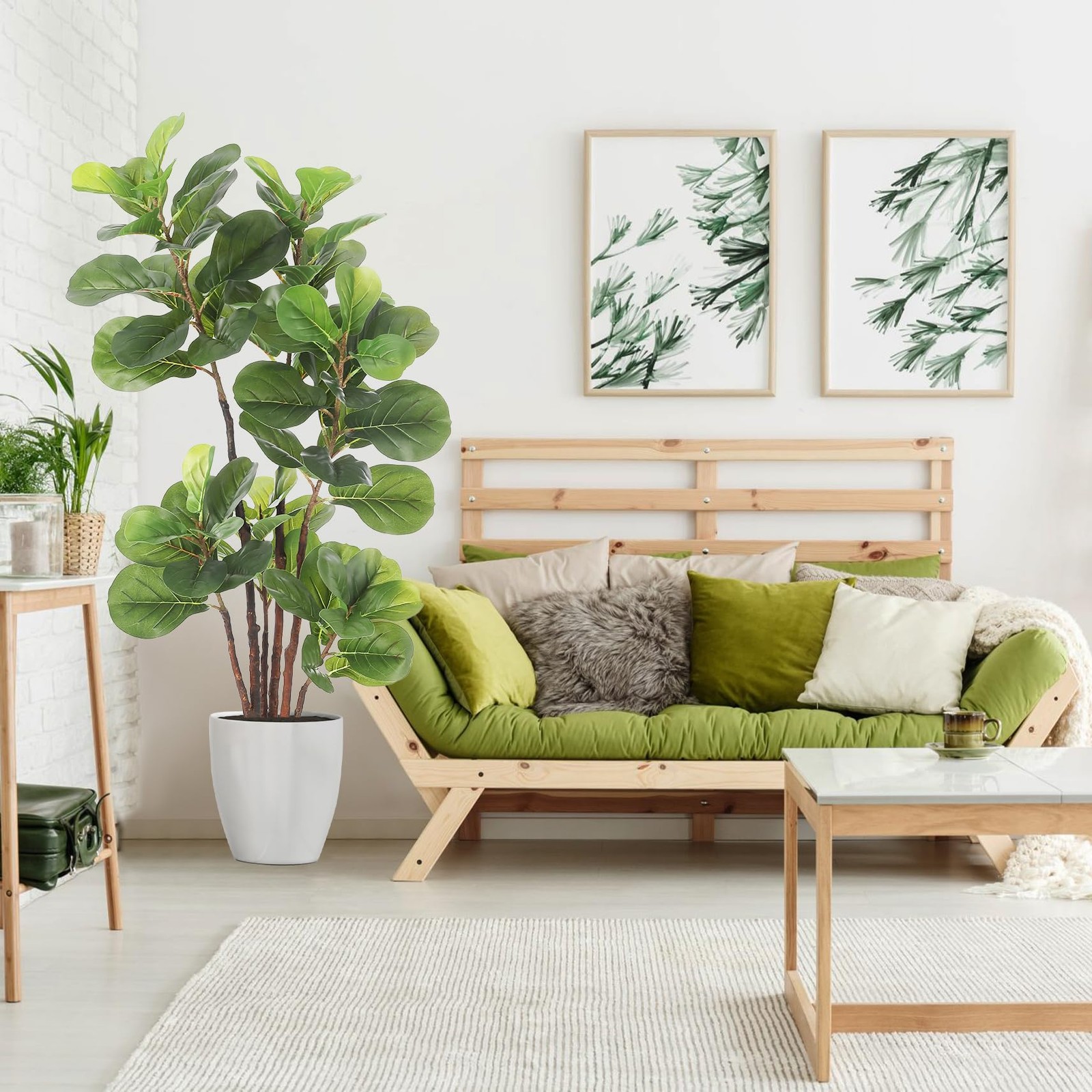 Faux Fiddle Leaf Fig Tree, 4 Ft Artificial Ficus Lyrata Plant with 72 Fiddle …