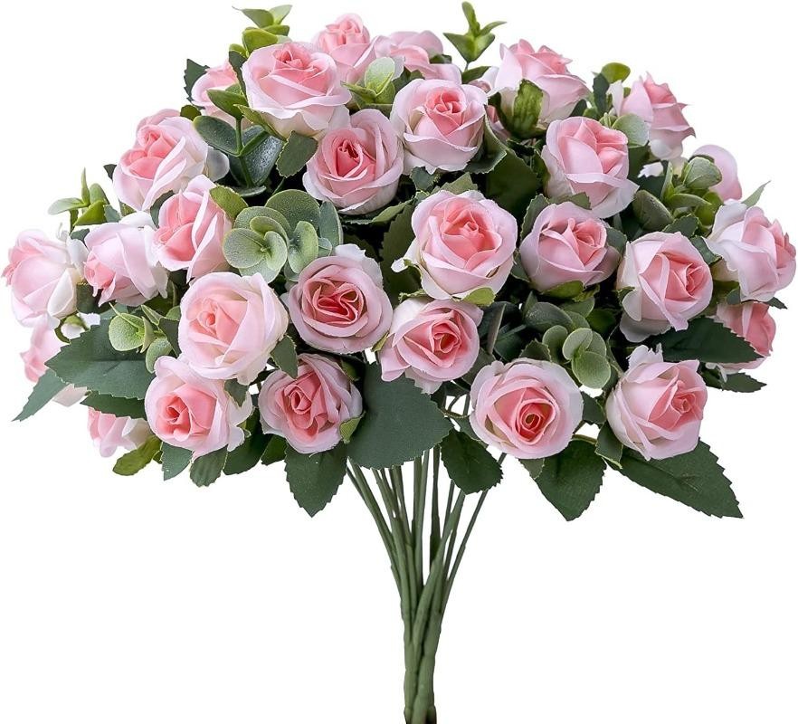 10 Head Artificial Silk Rose Peony Eucalyptus Bouquet Wedding Home Party Decor