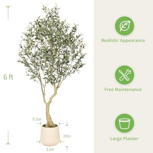 6ft Artificial Olive Tree with Tall Exquisite Planter – Realistic Faux Olive