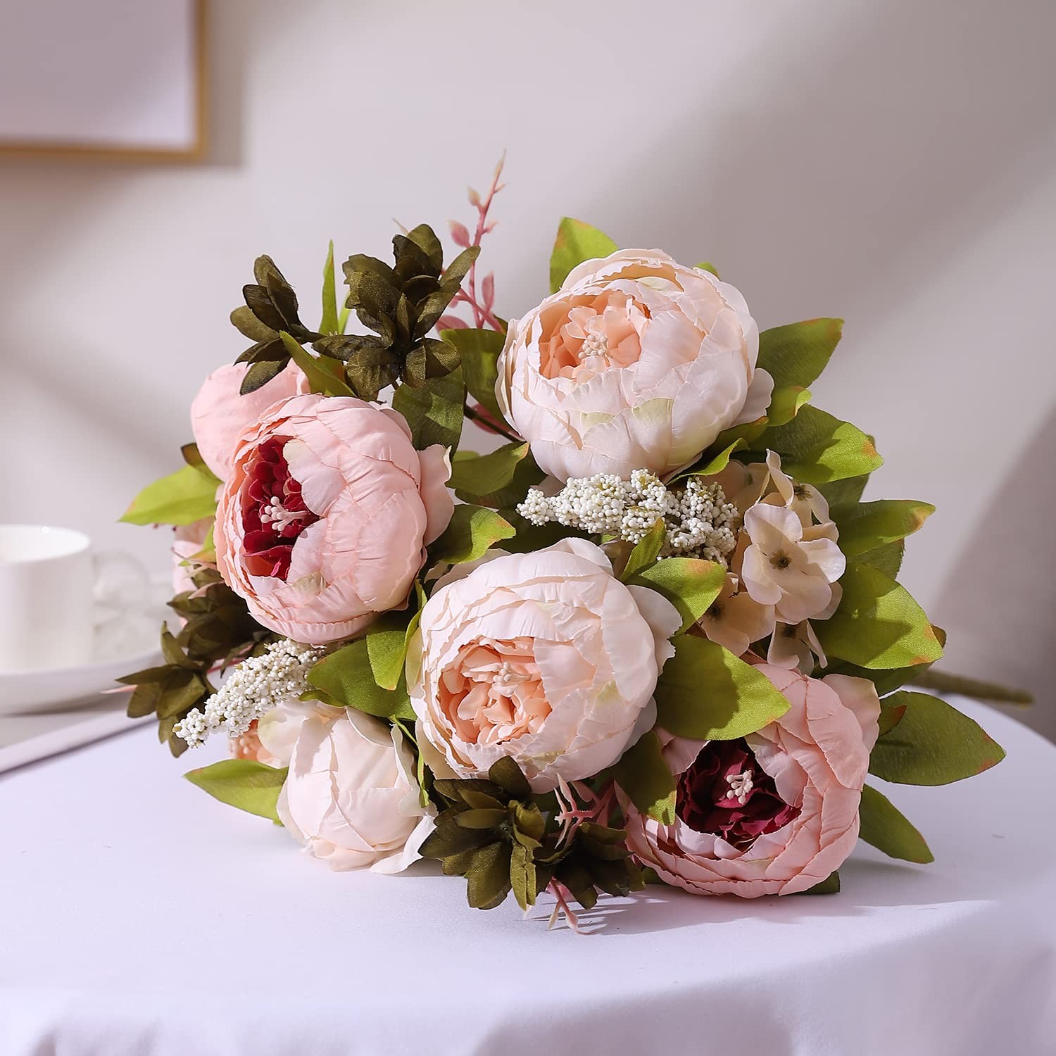 Artificial Peony Silk Flowers Wedding Bouquet Home Decor Blush Pink 13 Stems