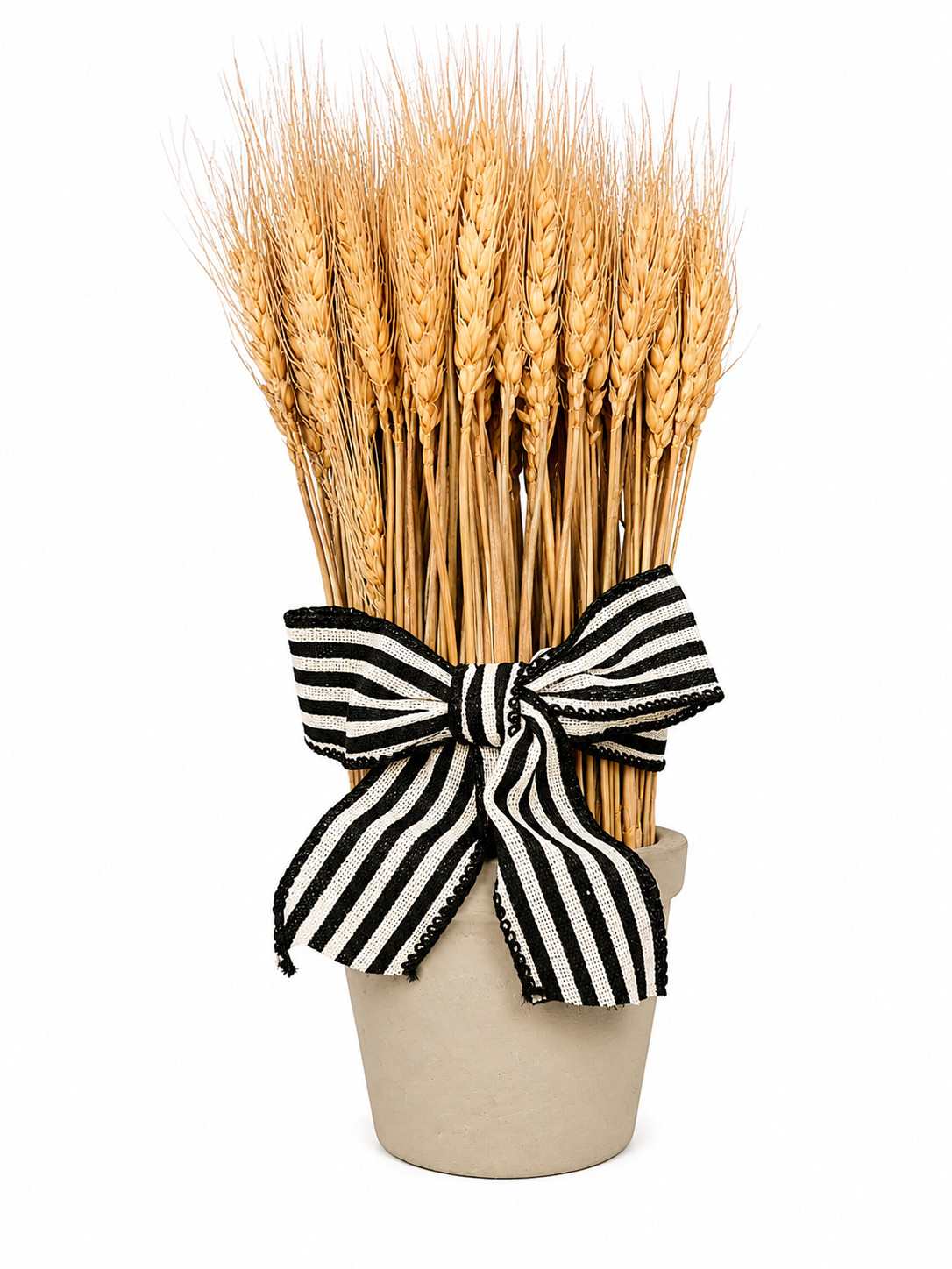 Faux Wheat Sheaf Pot Decor Black White Ribbon Farmhouse Style