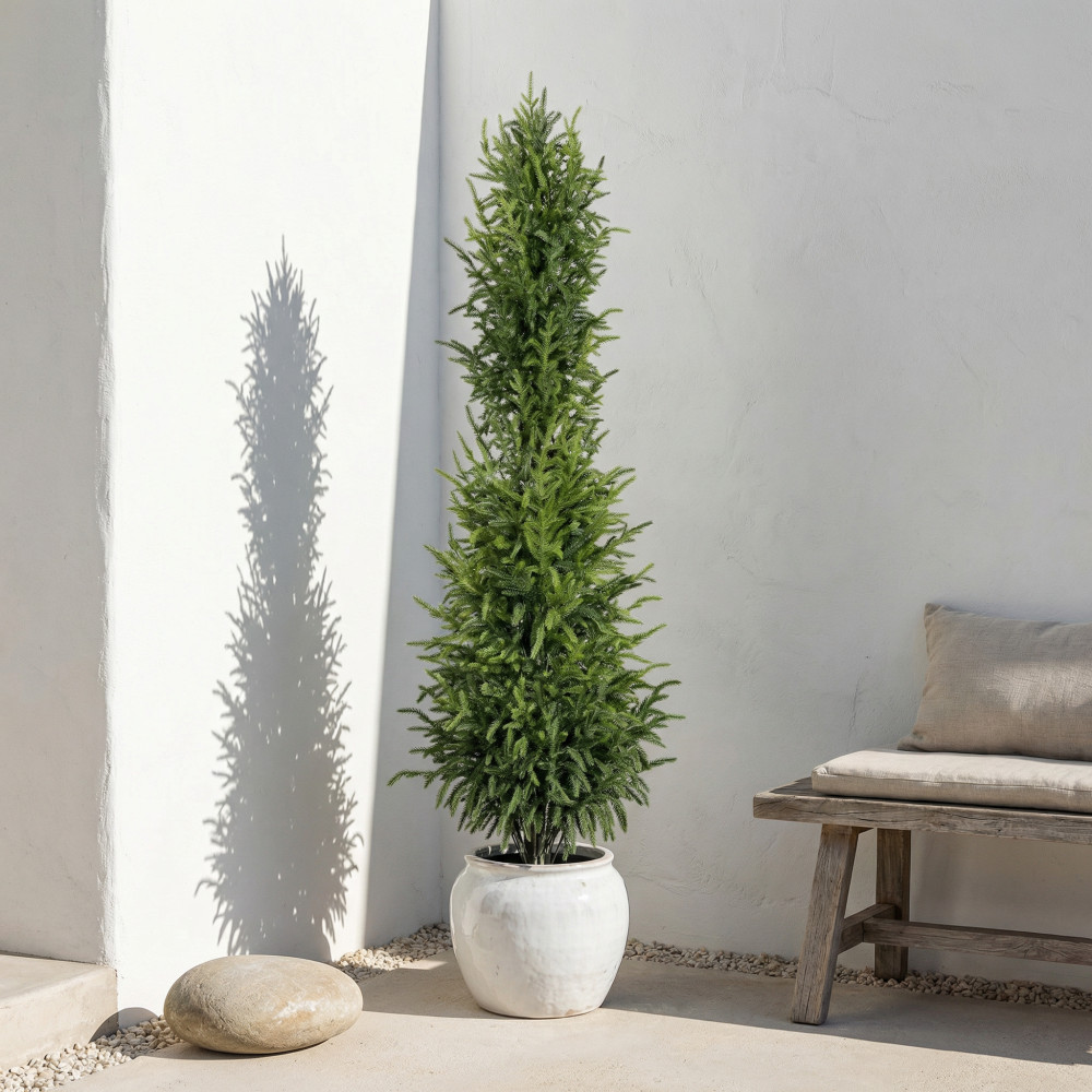4′ Artificial Real Touch Pine Tree in Black Plastic Pot, 2pc/set