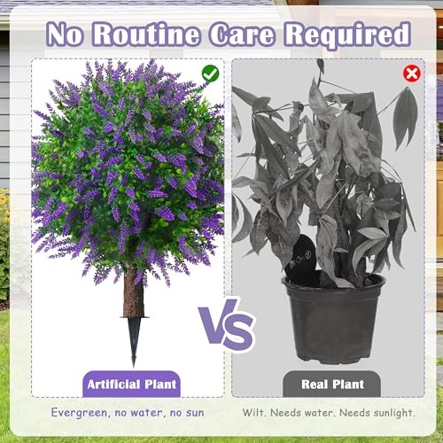 5.5″ Set of Artificial Lavender Topiary Ball Trees, Faux Lavender 2 Purple