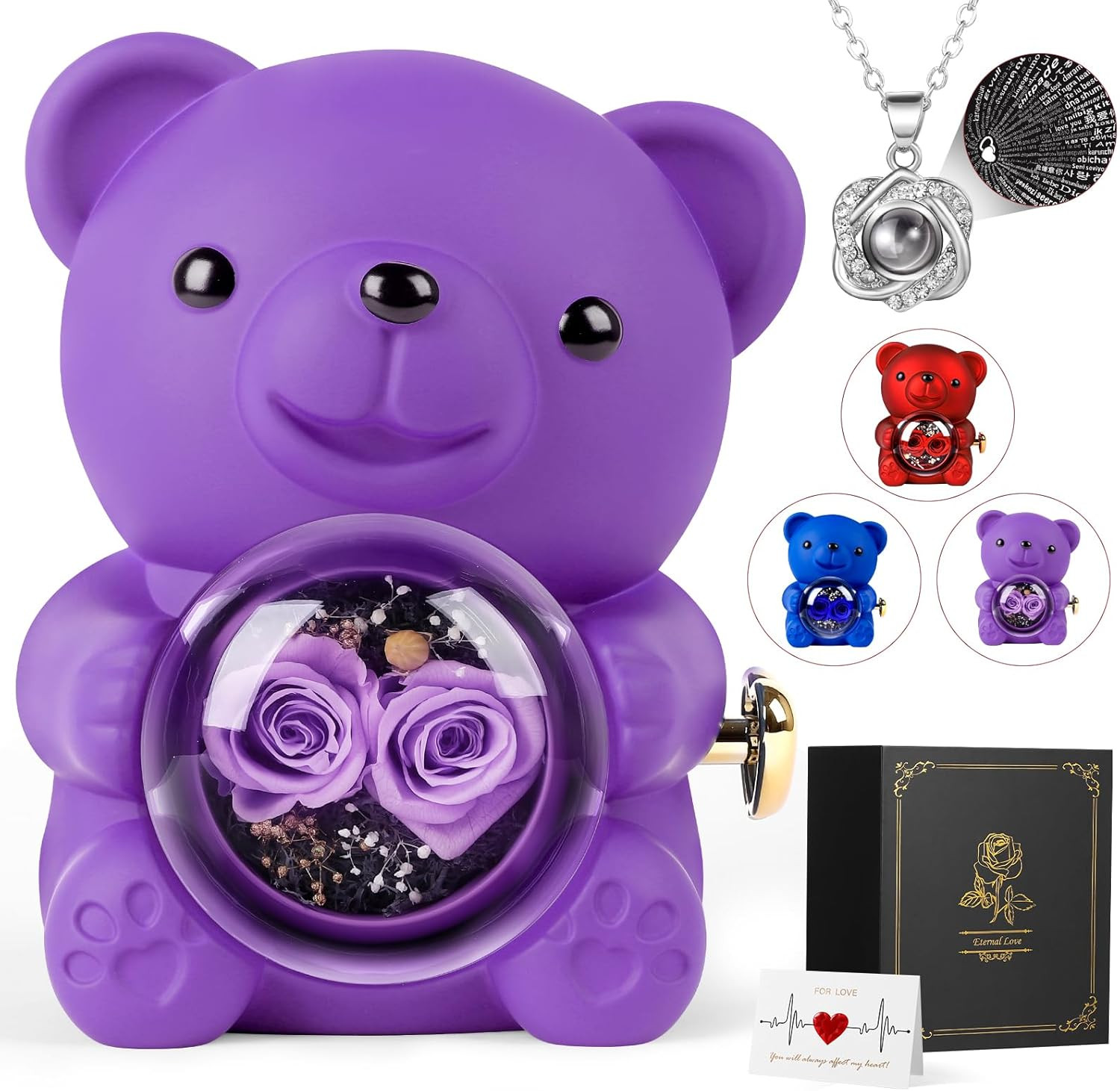 Romantic Rose Bear Teddy with Preserved Rose, Rose Bear Gift Box Set Valentine’S
