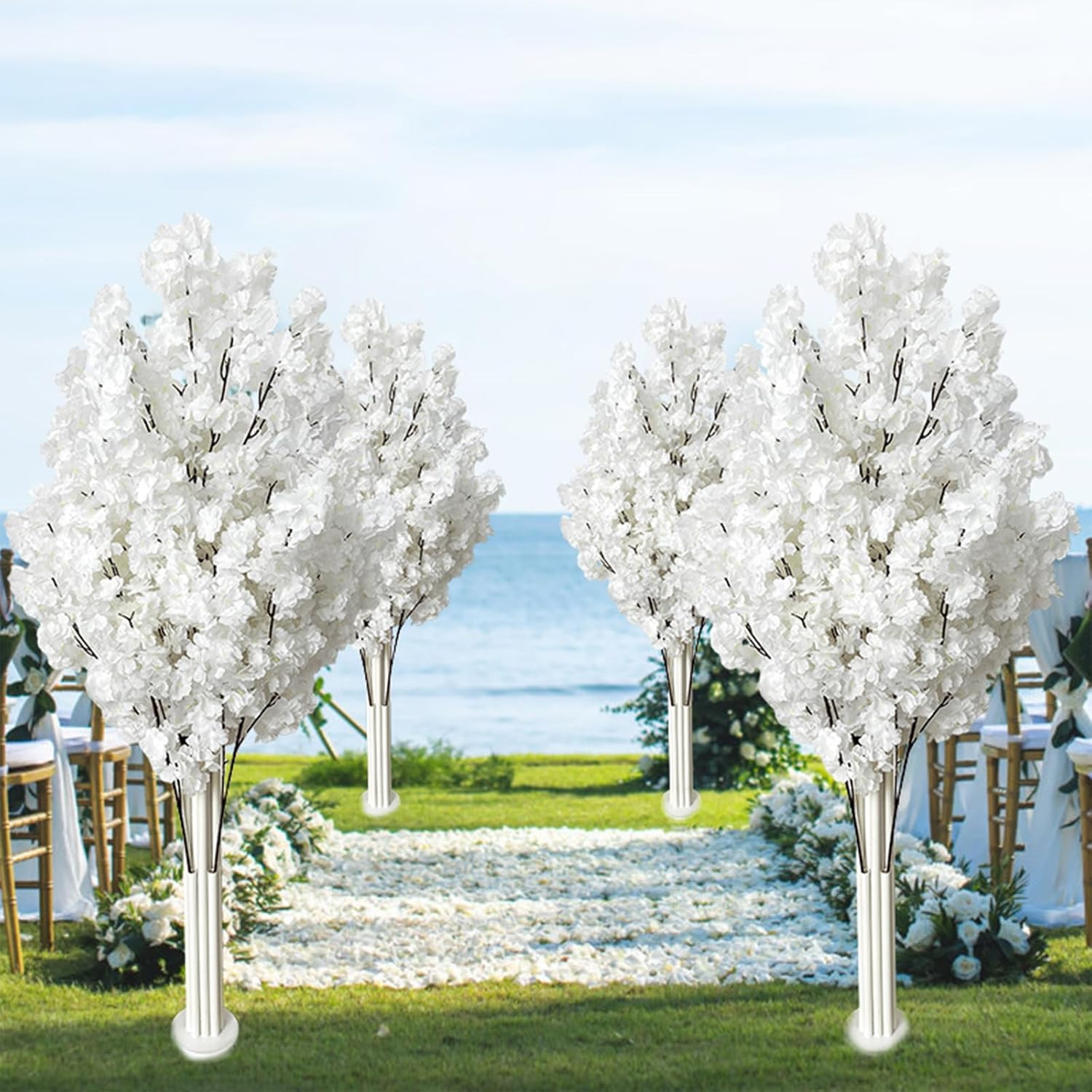 White Cherry Blossom Tree with Stand for Wedding & Party Decor