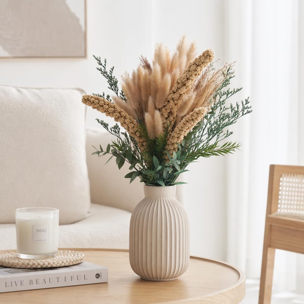 17.7in Pampas Grass Decor Natural Dried Flowers Bouquet Bunny Tails，Eucalyptu…