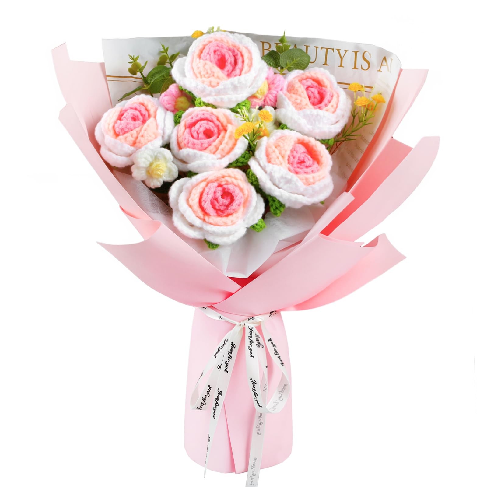 14 In 1 Crochet Flower Bouquet Rose Sunflower Chrysanthemum Wedding Gift