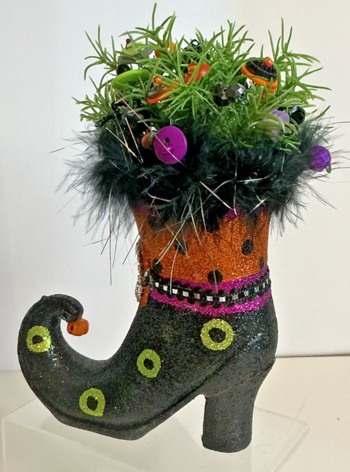 Vintage Halloween Witch’s Boot Button Bouquet One Of A Kind Handmade