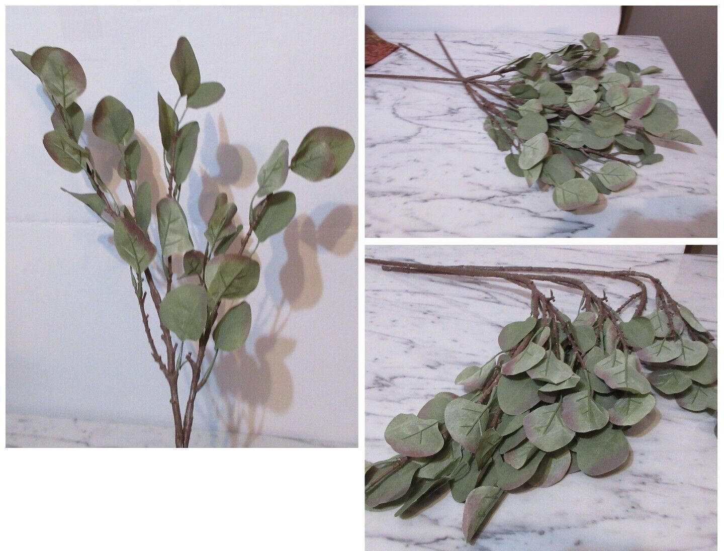 Artificial Leaves on Branch Stem 27″ Long Autumn Green Floral Decor 3 Branches