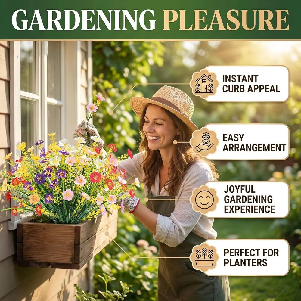 24 Bundles Artificial Plastic Flowers Outdoor UV Resistant Fake Hanging Plants