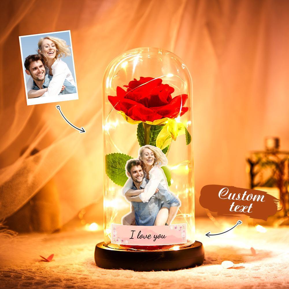 Custom Photo Text Eternal Rose Flower Glass Cover LED Night Light – AU Stock