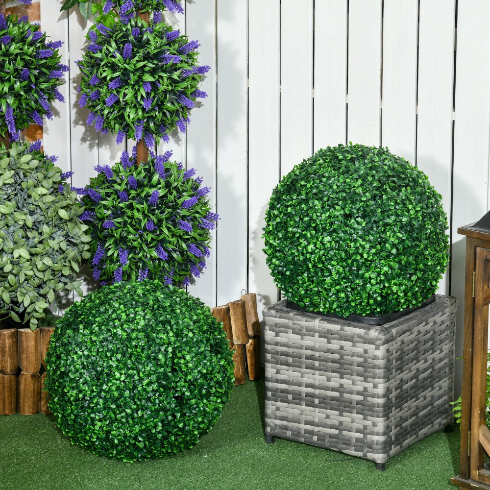 2Pcs 15.75″ Faux Boxwood Ball Trees Indoor Outdoor Living Room Office Decor