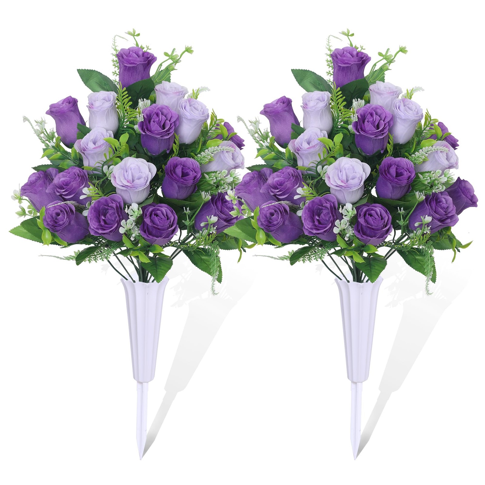 Set of 2 Artificial Cemetery Flowers, Grave Memorial Flowers with Vase, Outdo…