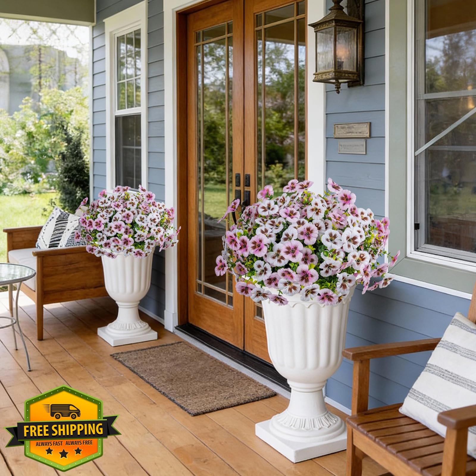 StyleNest 12 Pc Faux Pansies Flowers White Light Pink UV Resistant Outdoor