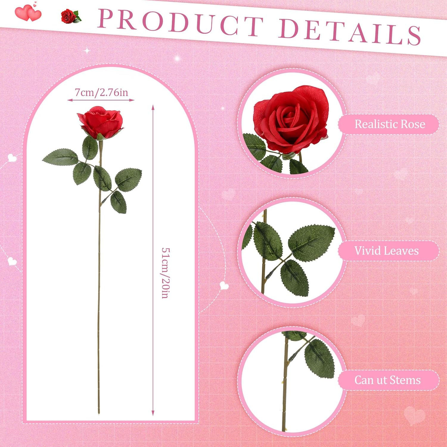 600 Pcs Realistic Red Silk Roses with Long Stem for Weddings & Decor