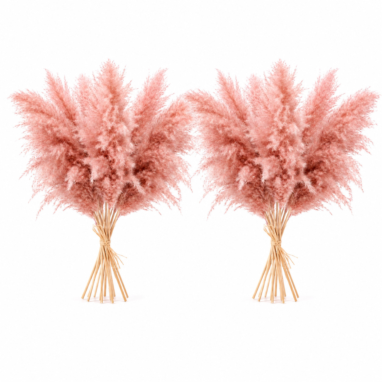 2 Pack Pink Pampas Grass 30 Stems Total 20-21″ Dried Boho Decor