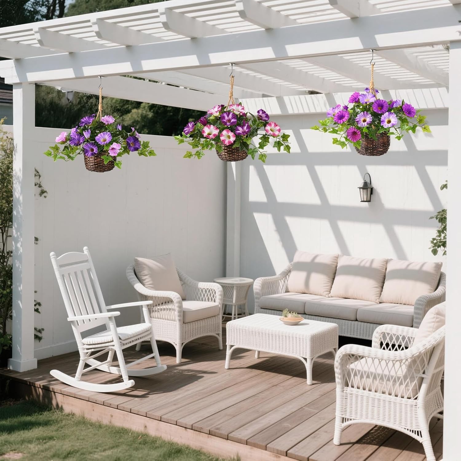 2 Set Artificial Outdoor Flowers with Hanging Basket, 2 Hanging Planters Faux…