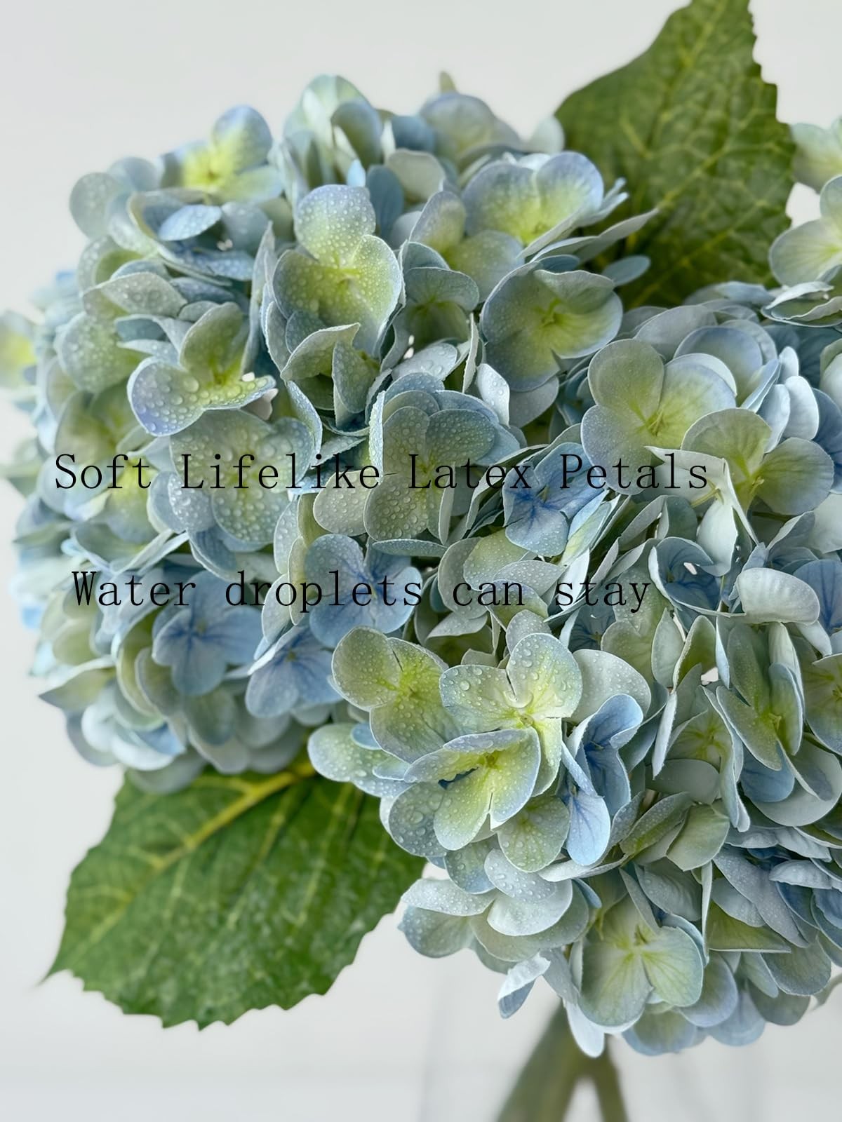 4Pcs Light Blue-Green Real Touch Hydrangea Artificial Flowers 21” Faux Latex…