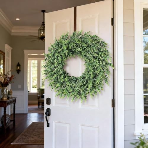 24″ Real Touch Artificial Eucalyptus Wreath for Front Door – Fake Greenery
