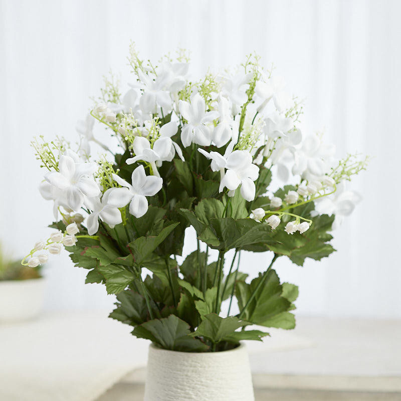 19″ Tall White Artificial Stephanotis and Lily of the Valley Floral Bush