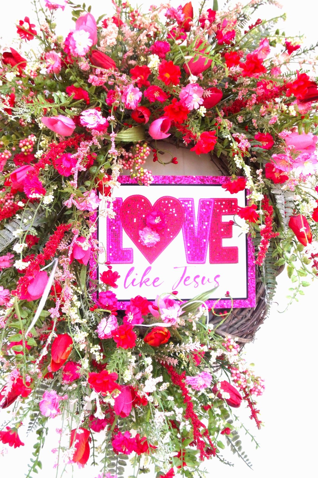 Wildflower Spiritual Door Wreath, Pinks/Reds/Whites Spring Easter Any Season