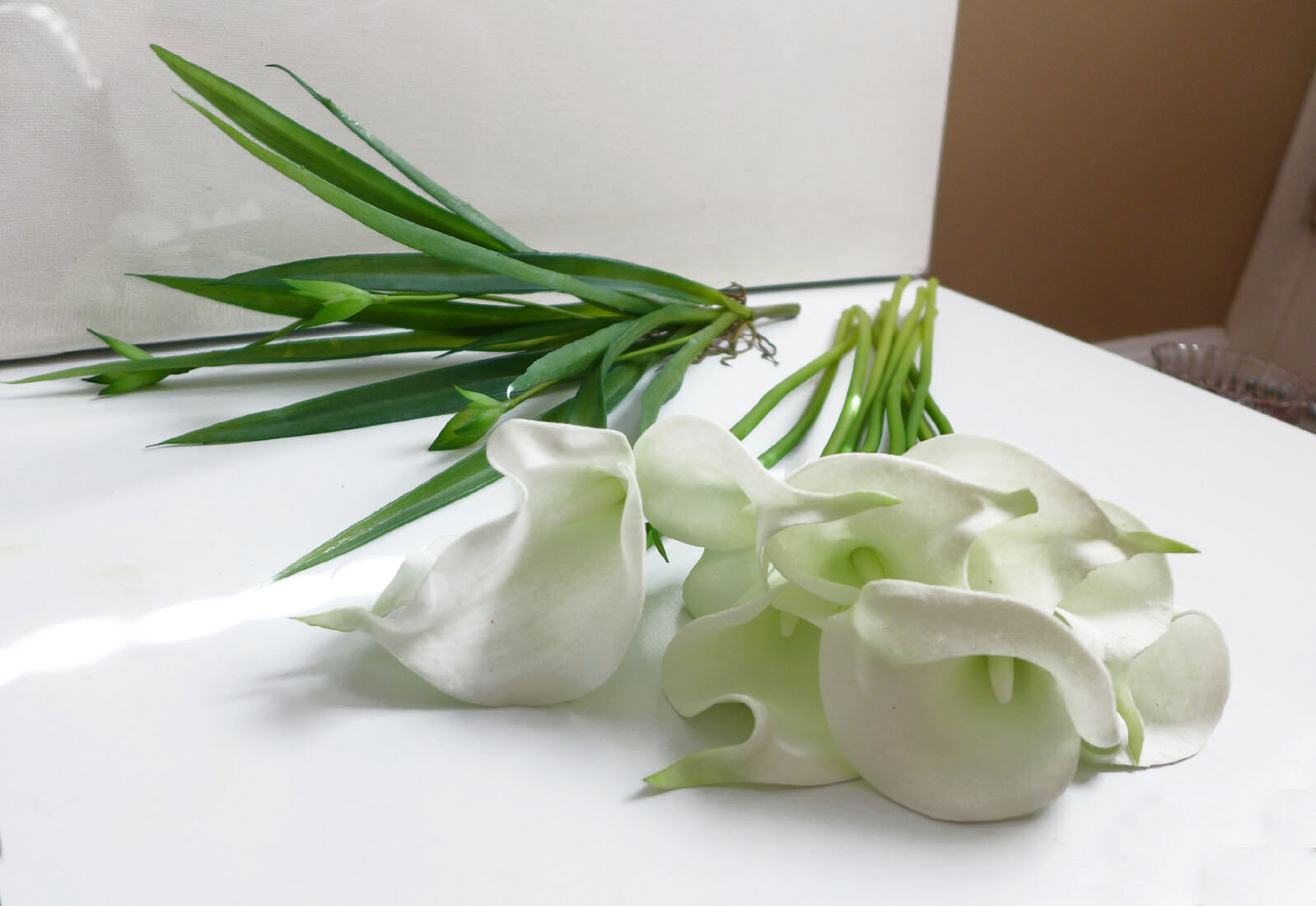 10 Pcs Calla Lily Artificial PU Flower With Grass Wedding Decoration (#72)
